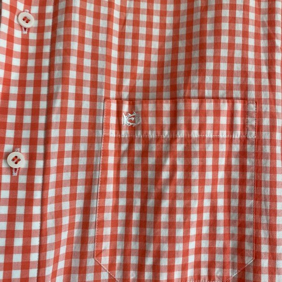 Southern Tide Gingham Contrast Cuff Button Up Shirt Coral Preppy Coastal-M - Picture 5 of 13